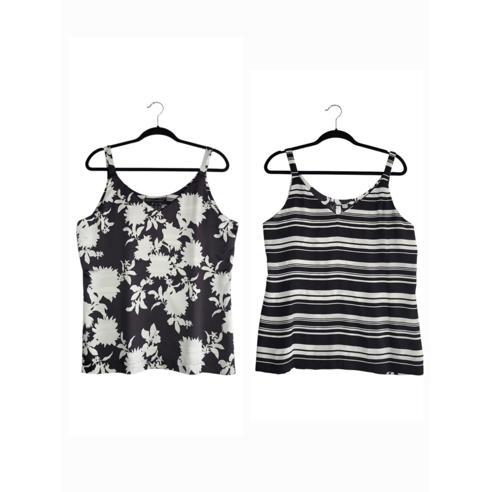 WHBM Reversible V-Neck Camisole Tank Top Black White M Floral‎ Striped Classic